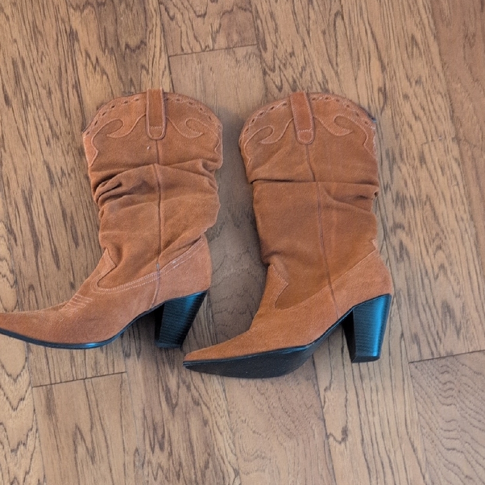 Tan Suede Western Ankle Boots